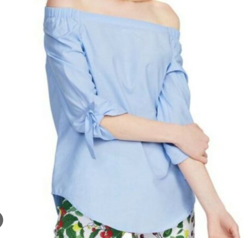 NWT J. Mclaughlin Light Blue 3/4 Sleeve Off-the-Shoulder Tie Cuff Blouse Top XS
